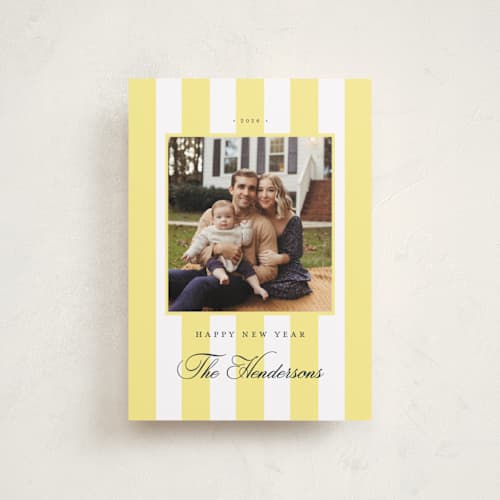 This is a honey petite holiday cards with standard by Emily Betts called preppy stripes printing on recycled smooth signature in petite