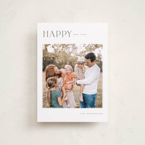 This is a pine petite holiday cards with standard by Wildfield Paper Co called joy! to the world printing on recycled smooth signature in petite