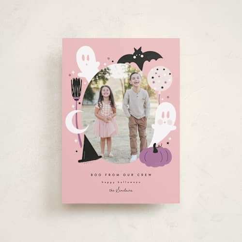 This is a candy halloween party invitations cards with standard by Corinne Malesic called little boo printing on recycled smooth signature in petite
