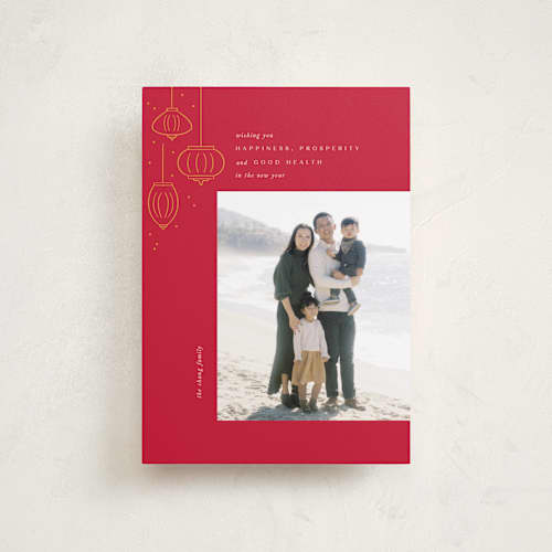 This is a scarlet chinese new year cards with standard by Creo Study called festive lanterns printing on recycled smooth signature in petite