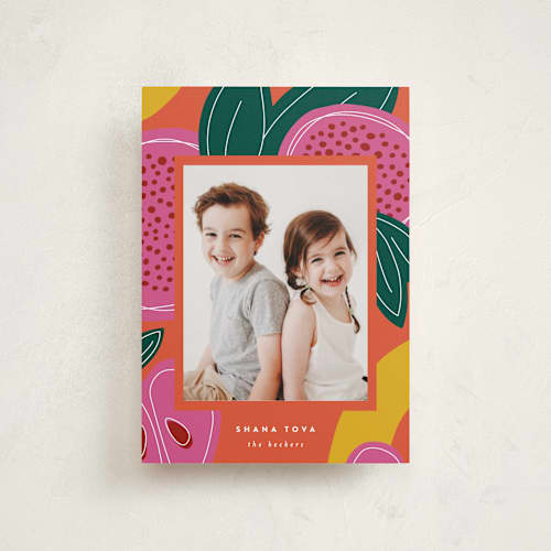 This is a apricot rosh hashanah cards with standard by Jessica Corliss called fruitful celebration printing on recycled smooth signature in petite