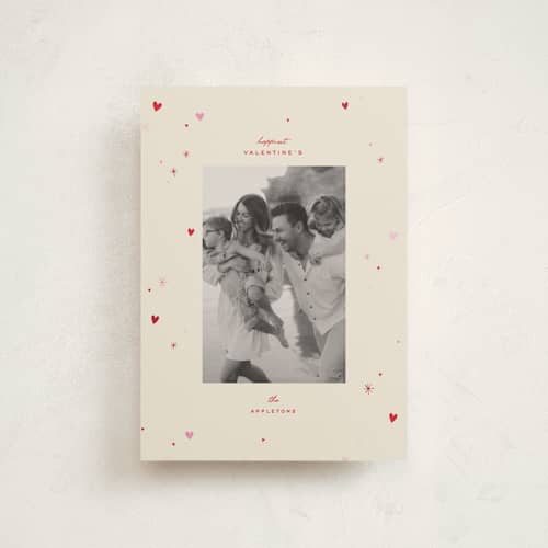 This is a cream valentines day with standard by Ellen Schlegelmilch called twinkling hearts printing on recycled smooth signature in petite