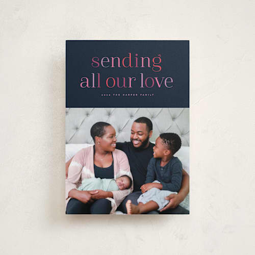 This is a nightshade valentines day with standard by Hooray Creative called type of love printing on recycled smooth signature in petite