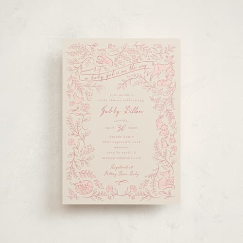 This is a rose baby shower postcards with standard by Erin German called woodland printing on signature in postcard