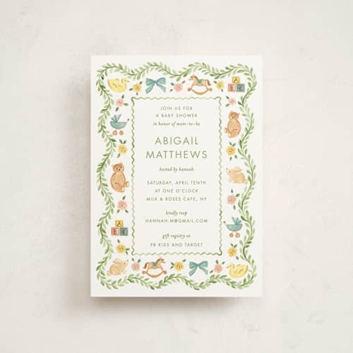 This is a leaf baby shower postcards with standard by Sarah Knight called wave printing on signature in postcard