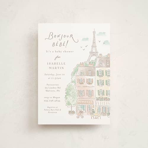This is a strawberry baby shower postcards with standard by Jennifer Wick called a day in paris printing on signature in postcard