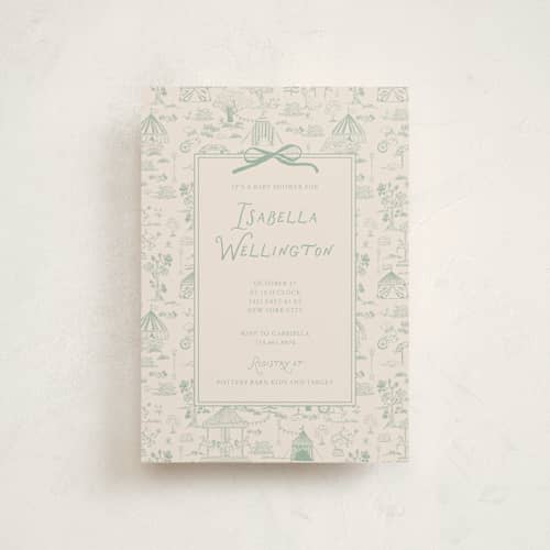 This is a pistachio baby shower postcards with standard by Kartika Paramita called animal circus toile printing on signature in postcard