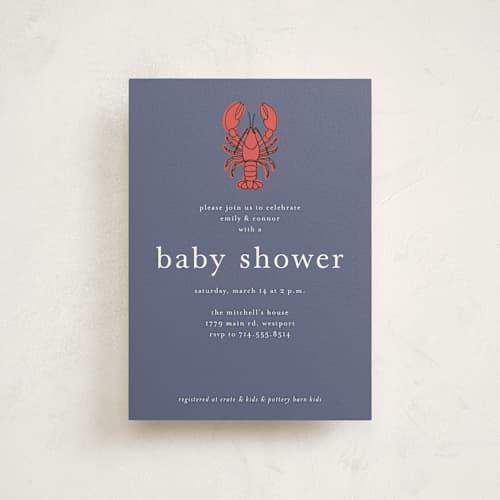This is a denim baby shower postcards with standard by Wendy Taylor called my lobster printing on signature in postcard