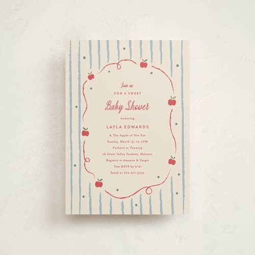 This is a picnic baby shower postcards with standard by Carolyn MacLaren called apple of my eye printing on signature in postcard