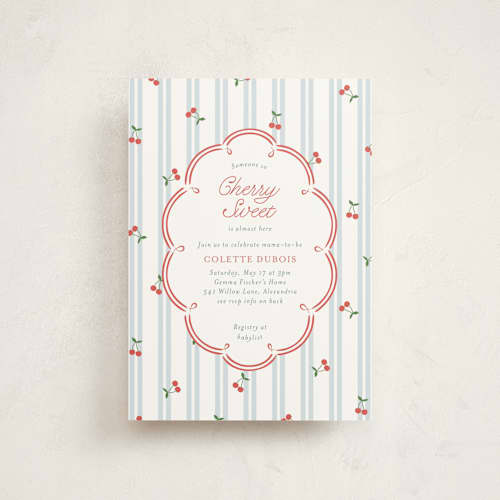 This is a sky baby shower postcards with standard by Leia Matt called cherry sweet stripe printing on signature in postcard