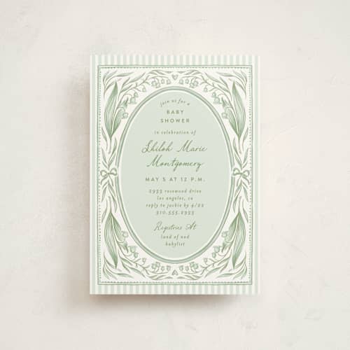 This is a lilypad baby shower postcards with standard by Leah Bisch called lily printing on signature in postcard