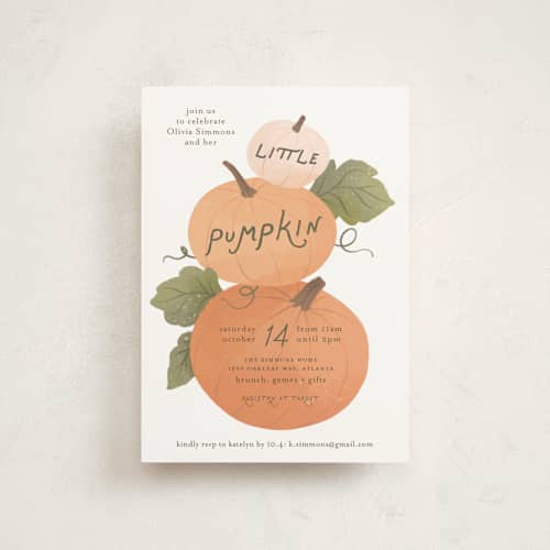 This is a pumpkin baby shower postcards with standard by Paper Raven Co. called pumpkin patch printing on signature in postcard