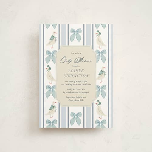 This is a bluebell baby shower postcards with standard by Jackie Crawford called little ducks printing on signature in postcard