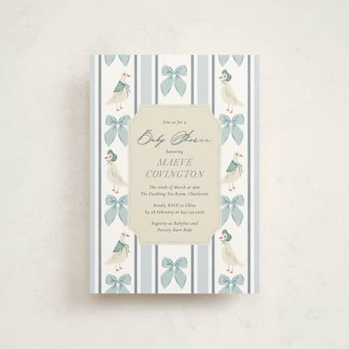 This is a bluebell baby shower postcards with standard by Jackie Crawford called little ducks printing on signature in postcard