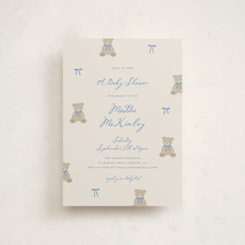 This is a waterfall baby shower postcards with standard by Kelly Watkins called so beary cute printing on signature in postcard