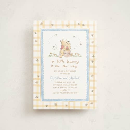 This is a pond baby shower postcards with standard by Creo Study called disney's winnie the pooh and a lil hunny printing on signature in postcard