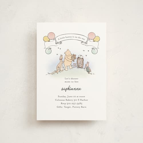 This is a powder baby shower postcards with standard by Becky Nimoy called disney's winnie the pooh mom to bee printing on signature in postcard