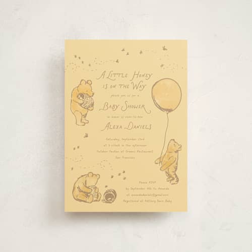 This is a honey baby shower postcards with standard by Jenna Holcomb called disney's winnie the pooh little honey printing on signature in postcard