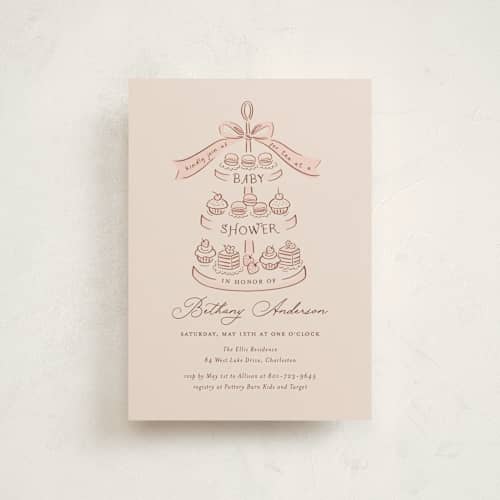 This is a blush baby shower postcards with standard by JeAnna Casper called tea party printing on signature in postcard