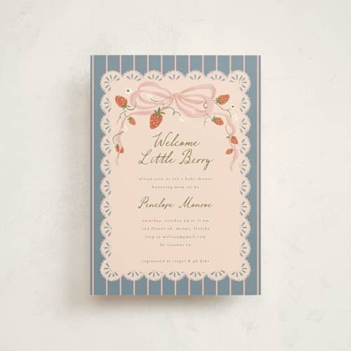 This is a juniper baby shower postcards with standard by Vera Lim called little berry printing on signature in postcard