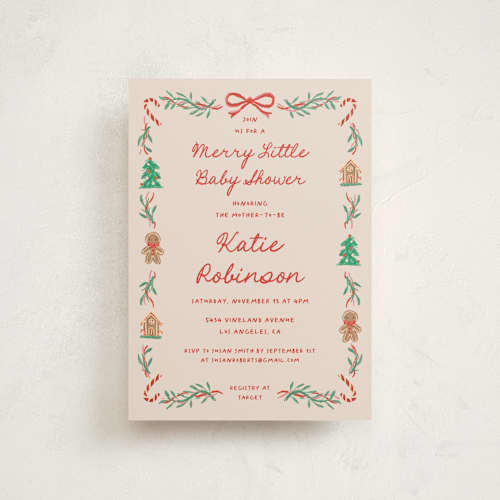 This is a santa baby shower postcards with standard by Claudia Orengo called merry little printing on signature in postcard