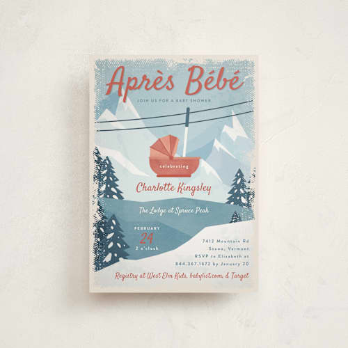 This is a apple baby shower postcards with standard by Heather Schertzer called bebe ski gondola printing on signature in postcard