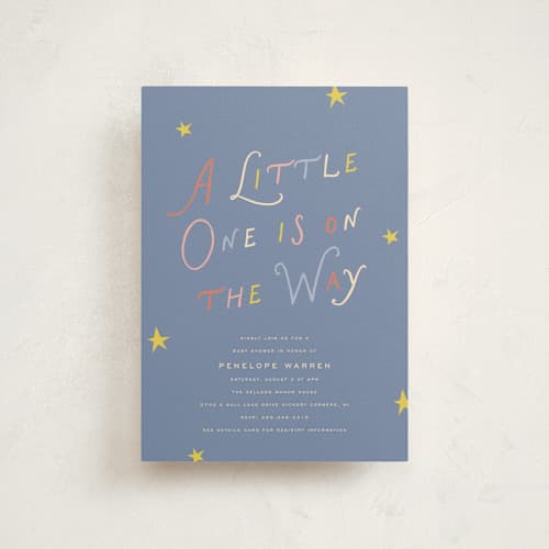 This is a sail baby shower postcards with standard by Pixel and Hank called on the way printing on signature in postcard