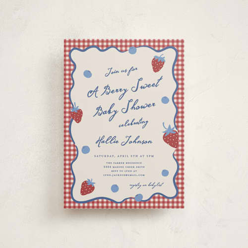 This is a barn baby shower postcards with standard by Kelly Watkins called so berry sweet printing on signature in postcard