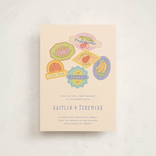 This is a acai berry baby shower postcards with standard by Natalie Rae called fruit stickers printing on signature in postcard