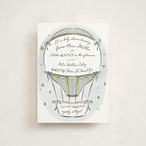 This is a grass baby shower postcards with standard by Pati Cascino called hot balloon printing on signature in postcard