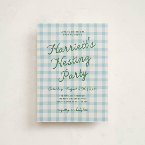 This is a bluebird baby shower postcards with standard by Kelly Watkins called a nesting party printing on signature in postcard