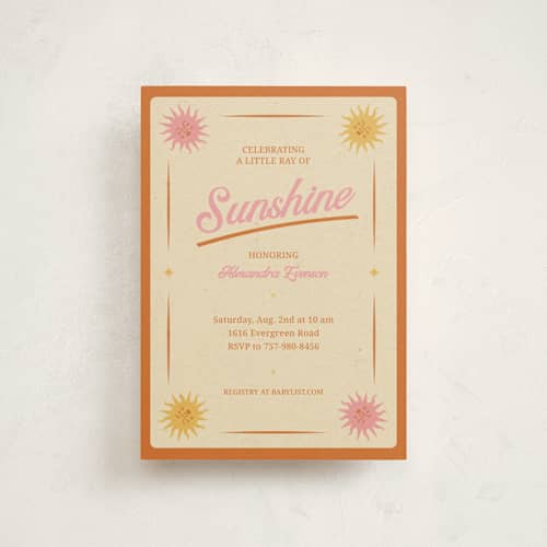 This is a poppy baby shower postcards with standard by Leish called little ray of sunshine printing on signature in postcard