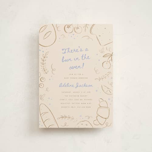 This is a bluecrumb baby shower postcards with standard by Pixel and Hank called bun in the oven printing on signature in postcard
