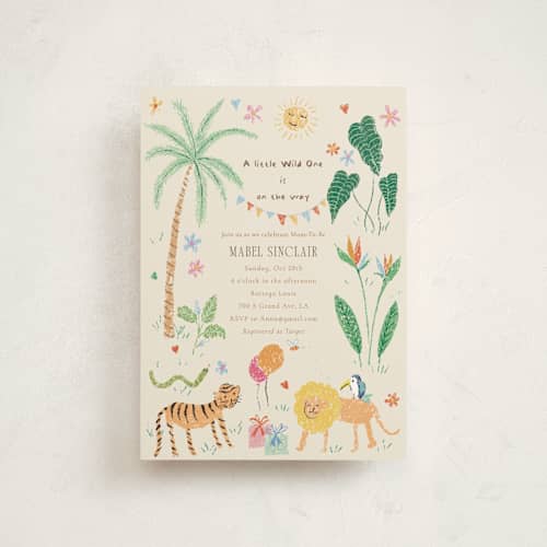 This is a linen baby shower postcards with standard by Celine Nguyen called a little wild one baby shower printing on signature in postcard