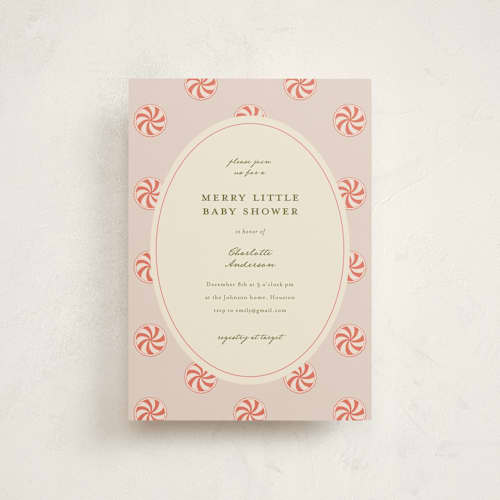 This is a peppermint baby shower postcards with standard by Stephanie Heinrich Godbout called peppermint printing on signature in postcard