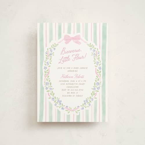 This is a cupcake baby shower postcards with standard by Creo Study called little fleur printing on signature in postcard