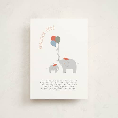 This is a berry baby shower postcards with standard by Angela Thompson called bonjour balloons printing on signature in postcard
