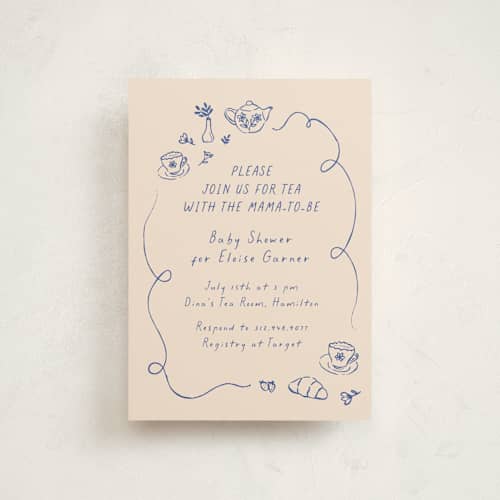 This is a fine china baby shower postcards with standard by Carmia Jordaan called doodle tea party printing on signature in postcard