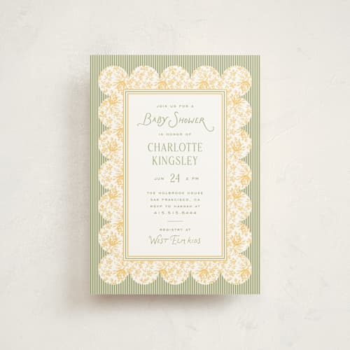 This is a daffodil baby shower postcards with standard by Heather Schertzer called nostalgic printing on signature in postcard