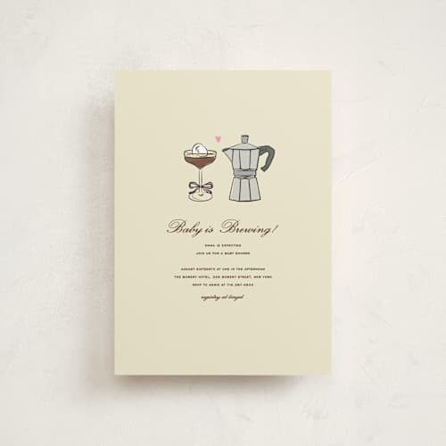 This is a cream baby shower postcards with standard by Jennifer Lew called espresso printing on signature in postcard