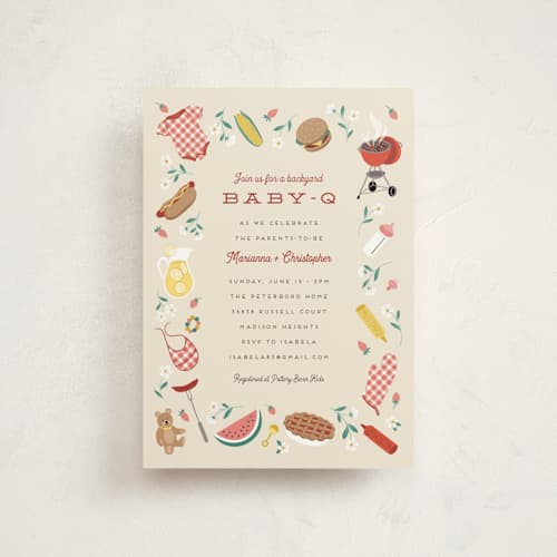 This is a ketchup baby shower postcards with standard by Jamie Alexander called baby-q printing on signature in postcard