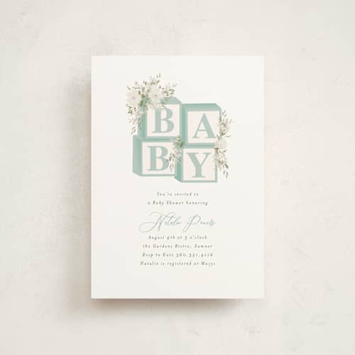 This is a juniper baby shower postcards with standard by Itsy Belle Studio called botanical blocks printing on signature in postcard
