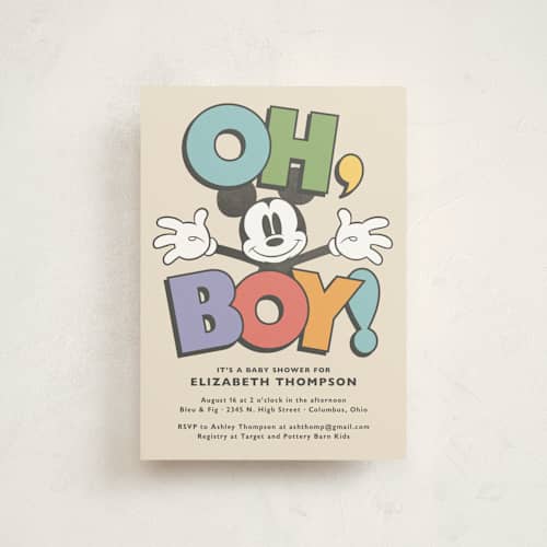 This is a natural baby shower postcards with standard by Heather Schertzer called disney's mickey mouse oh, boy! printing on signature in postcard