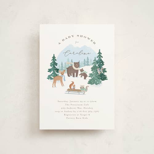 This is a sky baby shower postcards with standard by Jennifer Wick called winter wonderland printing on signature in postcard