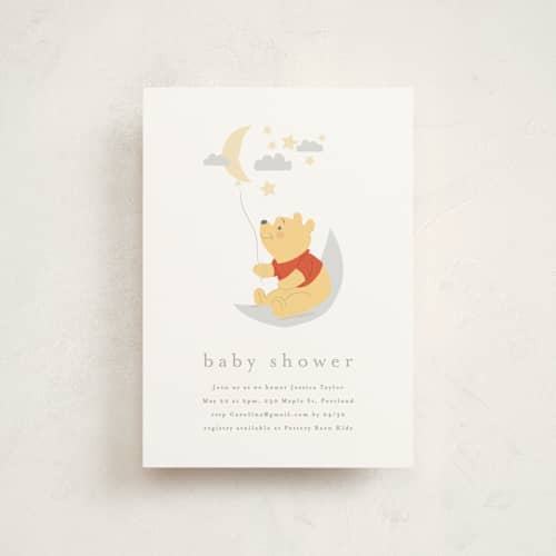 This is a cloud baby shower postcards with standard by Angela Thompson called disney's winnie the pooh night sky printing on signature in postcard