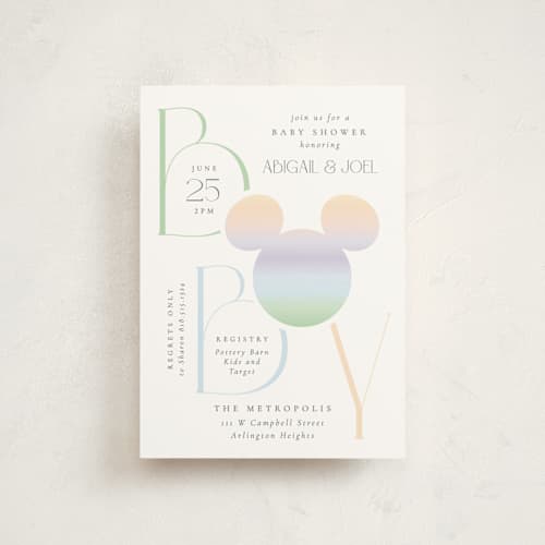 This is a rainbow baby shower postcards with standard by Beth Schneider called disney ombre mickey mouse printing on signature in postcard