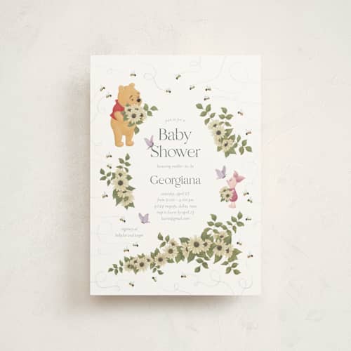 This is a spring baby shower postcards with standard by Townsend Majors called disney's winnie the pooh in bloom printing on signature in postcard