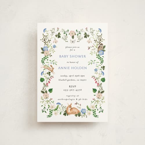 This is a elderflower baby shower postcards with standard by Sarah Knight called spring woodland printing on signature in postcard
