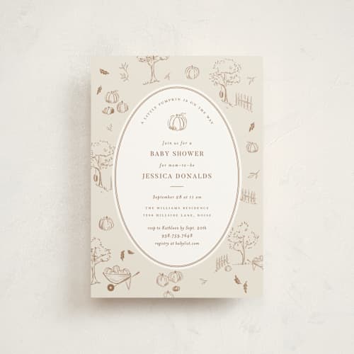 This is a acorn baby shower postcards with standard by Rebecca Durflinger called autumn toile printing on signature in postcard