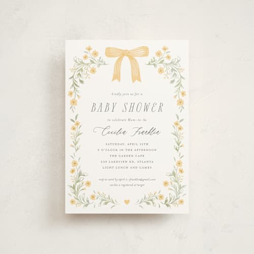 This is a buttercup baby shower postcards with standard by Paper Raven Co. called dainty garden printing on signature in postcard